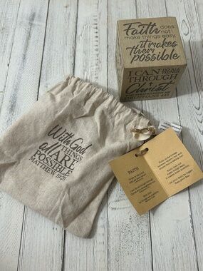 Inspirational Quote Said Wood Cube in Linen Drawstring Pouch - Neutral Beige
